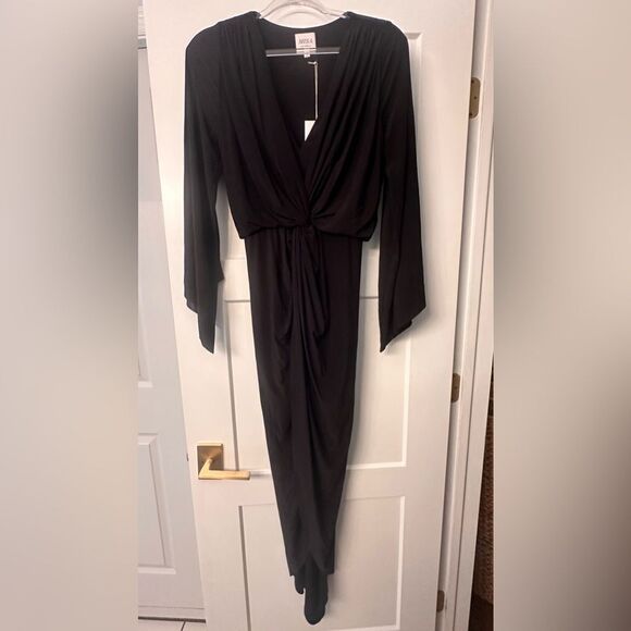 MISA Los Angeles Teget High Low Knotted Twist Front Draped Maxi Dress - Picture 3 of 10